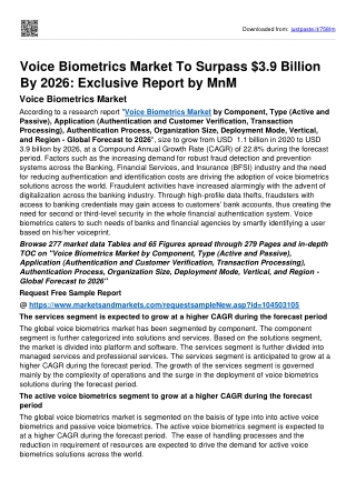 Voice Biometrics Market Surge Valuation Of $3.9 billion By 2026: Report by MnM