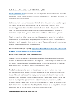 Gorlin Syndrome Market Set to Reach USD XX Million by 2028
