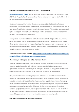 Gonorrhea Treatment Market Set to Reach USD XX Million by 2028