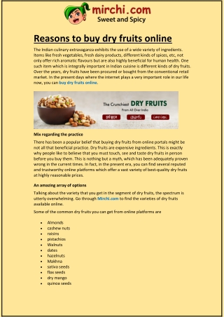 Reasons to buy dry fruits online