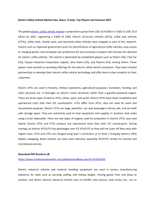 Electric Utility Vehicle Market Size, Share, Trends, Top Players and Forecast 20