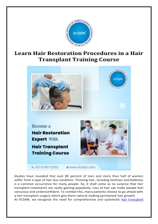 Learn Hair Restoration Procedures in a Hair Transplant Training Course