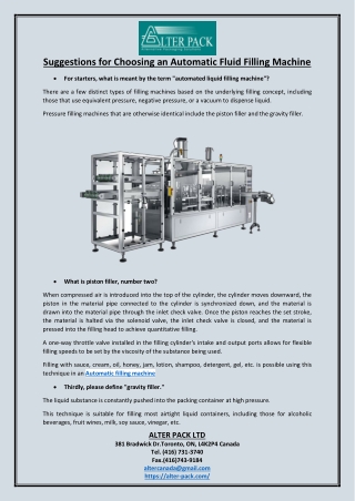 Suggestions for Choosing an Automatic Fluid Filling Machine