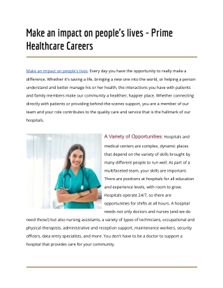 Make an impact on people's lives - Prime Healthcare Careers