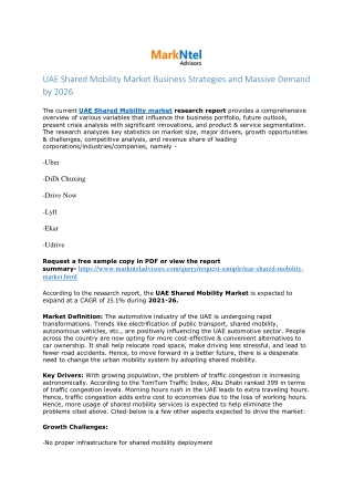 UAE Shared Mobility Market Research Report: Forecast (2021-2026)