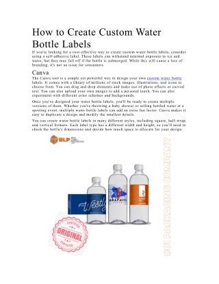 Best Designe  Custom Water Bottle Labels In US