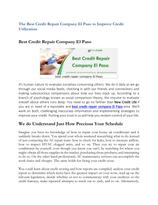 The Best Credit Repair Company El Paso to Improve Credit Utilization