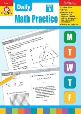 Evan Moor Daily Math Practice Grade 6 Homeschool  Classroom Workbook
