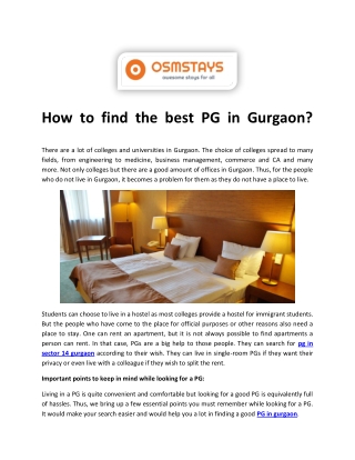 Girls PG In Gurgaon - Osmstays