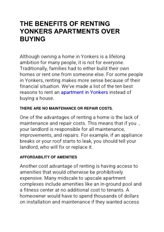 RENTING YONKERS APARTMENTS