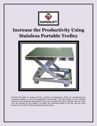 Increase the Productivity Using Stainless Portable Trolley