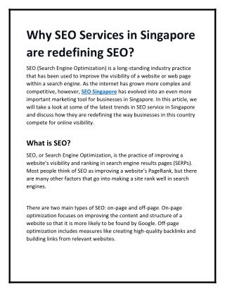 Why SEO Services in Singapore are Redefining SEO?