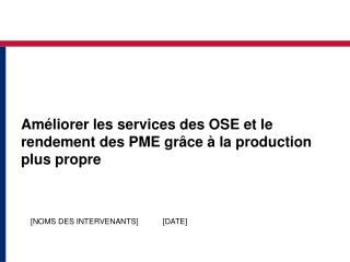 Améliorer les services des OSE et le rendement des PME grâce à la production plus propre