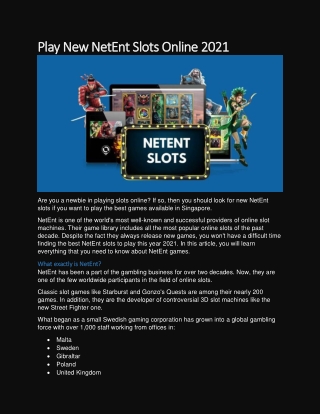 New NetEnt Slots To Play In Singapore Casinos