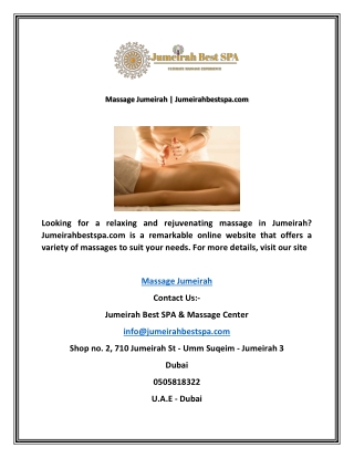 Massage Jumeirah | Jumeirahbestspa.com