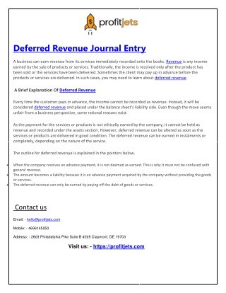 Profitjets Revenue Journal Entry