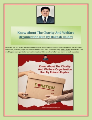 Know About The Charity And Welfare Organization Run By Rakesh Rajdev