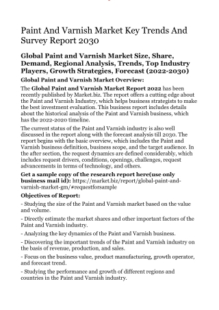 Paint And Varnish Market Key Trends And Survey Report 2030