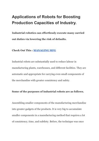 Applications of Robots for Boosting Production Capacities of Industry