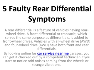 5 Faulty Rear Differential Symptoms