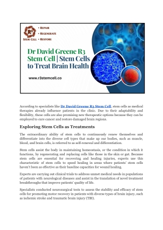 Dr David Greene R3 Stem Cell _ Stem Cells to Treat Brain Health