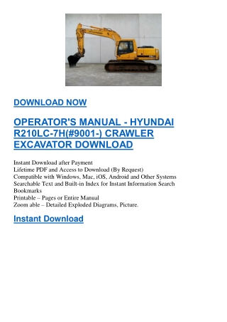 OPERATOR'S MANUAL - HYUNDAI R210LC-7H(#9001-) CRAWLER EXCAVATOR DOWNLOAD