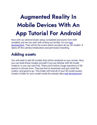 Augmented Reality In Mobile Devices With An App Tutorial For Android
