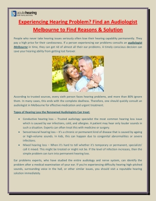 Experiencing Hearing Problem Find an Audiologist Melbourne to Find Reasons & Solution