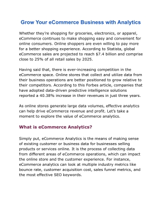 Grow Your eCommerce Business with Analytics