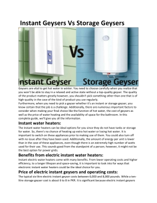 Instant Geysers Vs Storage Geysers