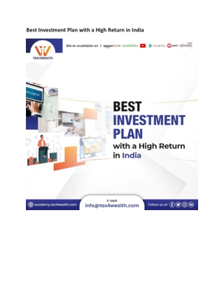 Best Investment Plan with a High Return in India