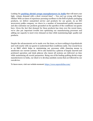 Packing Shrink Wraps Manufacturers In India _ Super Olefins Private Limited