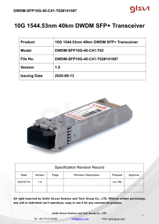 10G 1544.53nm 40km DWDM SFP  Transceiver