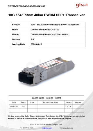10G 1543.73nm 40km DWDM SFP  Transceiver