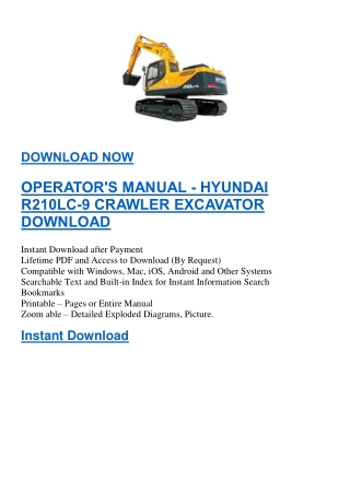 OPERATOR'S MANUAL - HYUNDAI R210LC-9 CRAWLER EXCAVATOR DOWNLOAD