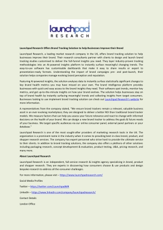 Launchpad Research Offers Brand Tracking Solution to help Businesses Improve their Brand