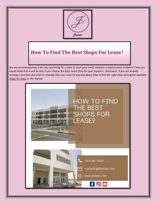 How To Find The Best Shops For Lease