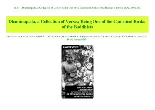 [Best!] Dhammapada  a Collection of Verses; Being One of the Canonical Books of the Buddhists Ebook READ ONLINE
