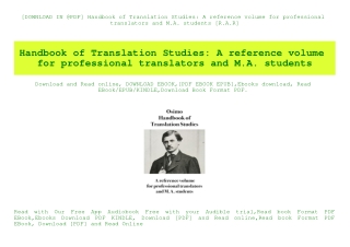 [DOWNLOAD IN @PDF] Handbook of Translation Studies A reference volume for professional translators and M.A. students [R.