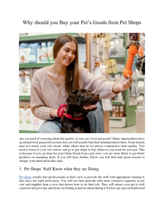 Why should you Buy your Pet’s Goods from Pet Shops