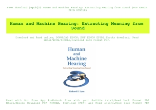 Free download [epub]$$ Human and Machine Hearing Extracting Meaning from Sound {PDF EBOOK EPUB KINDLE}