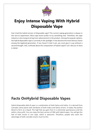 Enjoy Intense Vaping With Hybrid Disposable Vape