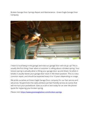 Broken Garage Door Springs Repair and Maintenance - Green Eagle Garage Door Company