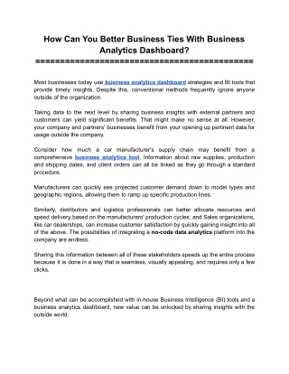How Can You Better Business Ties With Business Analytics Dashboard?