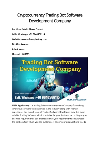 Cryptocurrency Trading Bot Software Development Company