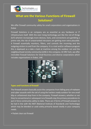 What are the Various Functions of Firewall Solutions