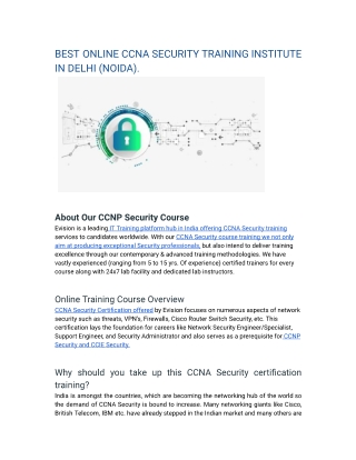 BEST ONLINE CCNA SECURITY TRAINING INSTITUTE IN DELHI (NOIDA).