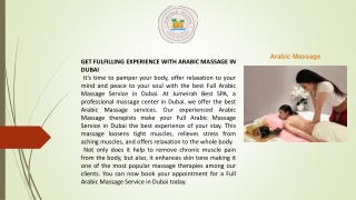 Arabic Massage In Jumeirah | Jumeirahseasidespa.com