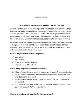 Grants from the Government for Child Care: An Overview