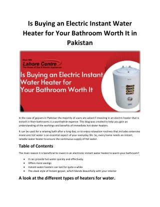 Is Buying an Electric Instant Water Heater for Your Bathroom Worth It in Pakistan